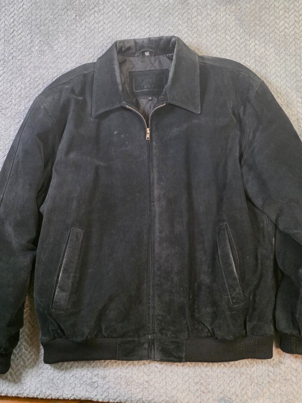 Vintage Black Suede Leather Bomber Jacket Mens XL Quilted Lined Full Zip